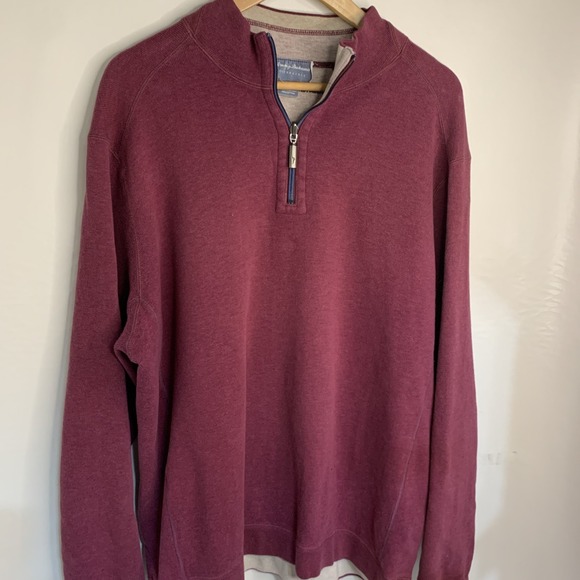 Tommy Bahama Sweater  Sweatshirt Mens‎ Burgandy XL Reversible Pullover 1/4 Zip - Picture 2 of 5